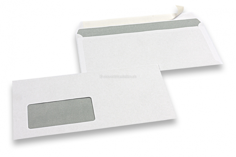 Standard Couverts, 110 x 220 mm, 80 Gramm Papier, Fenster Links 45 x 90 mm, Fensterposition 20 mm von Links und 15 mm von unten, Haftklebung