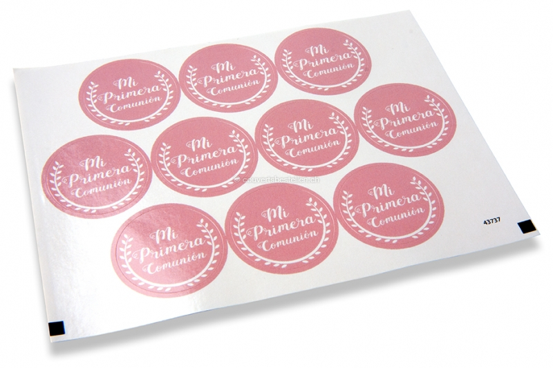 Kommunion-Verschlusssiegel - mi primera comunión rosa mit weißen Kranz