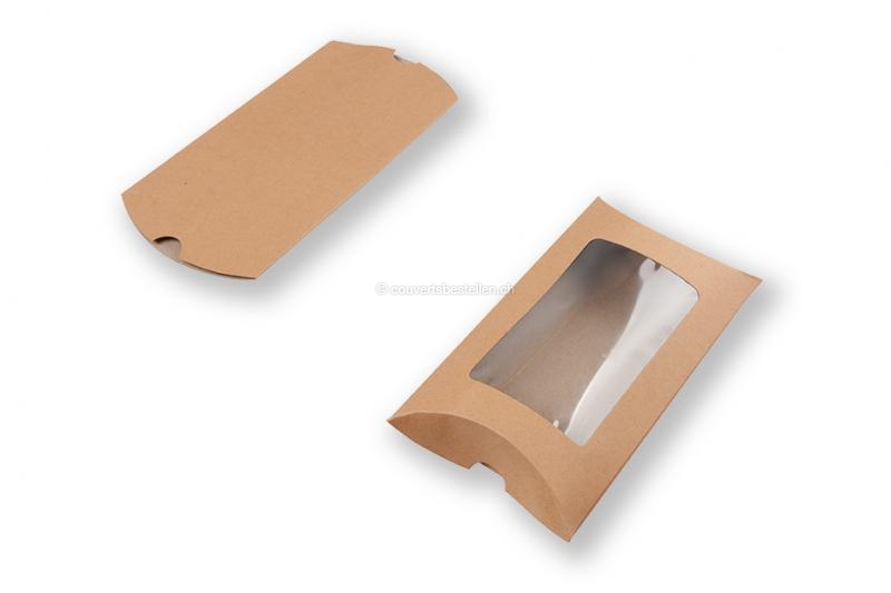 Geschenkverpackung Braun - 114 x 162 x 35 mm - mit Fenster 70 x 120 mm