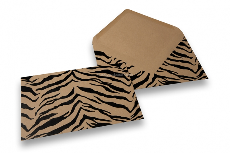 Couverts mit Tiermotiv - Braunes Kraftpapier, Schwarz, Tigerdruck