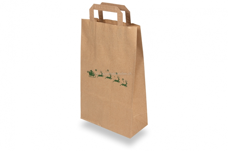 Weihnachtstragetaschen aus Papier Braun - Schlitten Grün