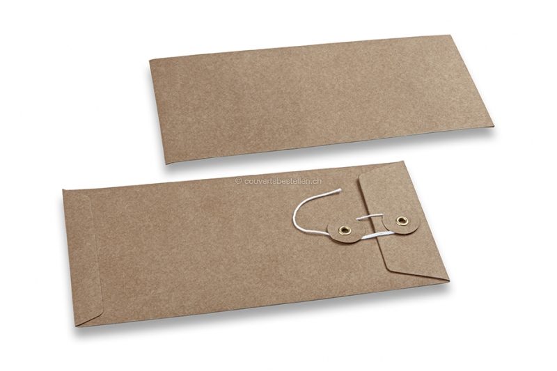 Kartonverpackung mit Kordelverschluss - 110 x 220 mm, braun-kraft