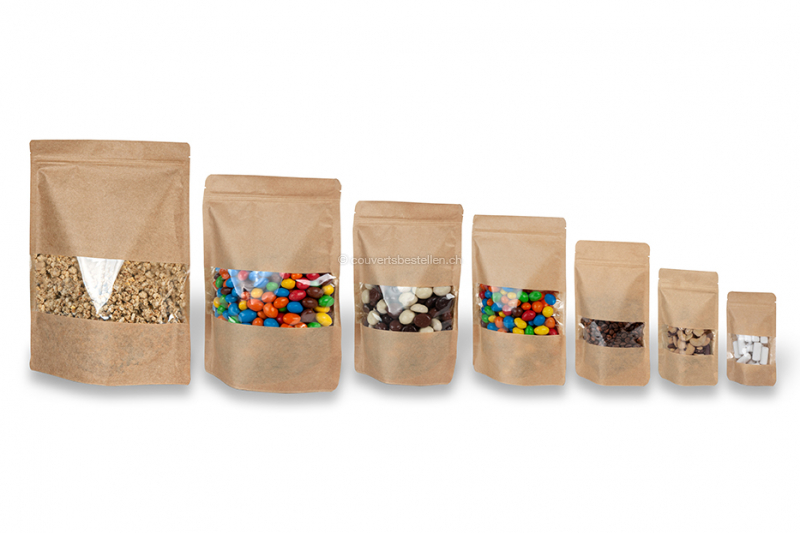 Standbodenbeutel Kraft mit Fenster - Braun