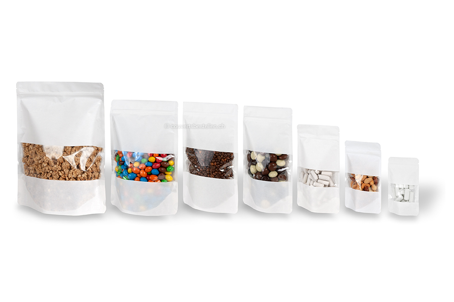 Standbodenbeutel Kraft mit Fenster - Weiß