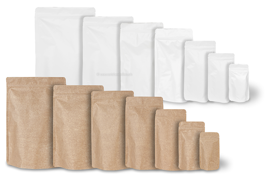 Standbodenbeutel Kraft - Braun und Weiss